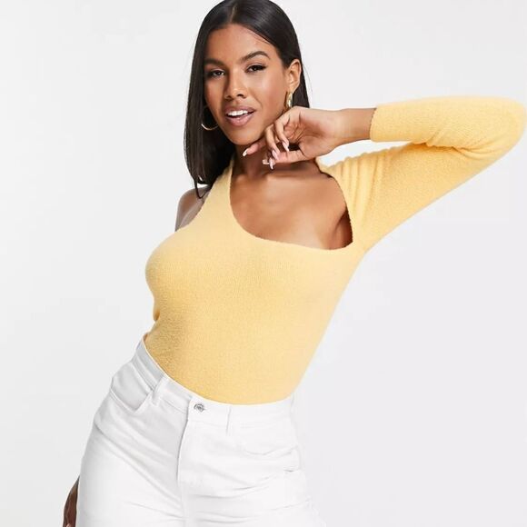 ASOS design eyelash one sleeve orange sweater - Picture 6 of 7